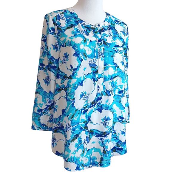 NYDJ Blouse Top S Floral Pleats Popover Dressy Career Office Event Colorful - Picture 3 of 11